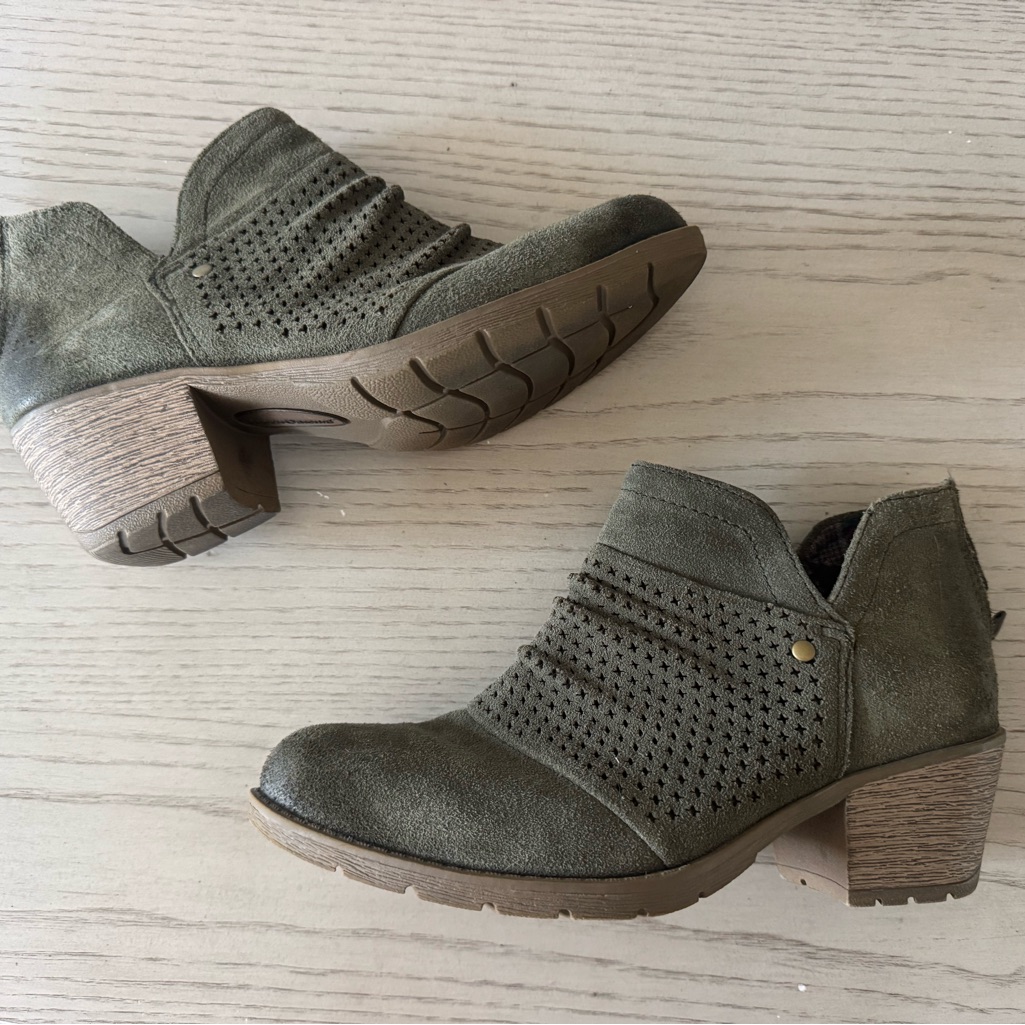 Earth Olive Green Suede Perforated Ankle Booties
